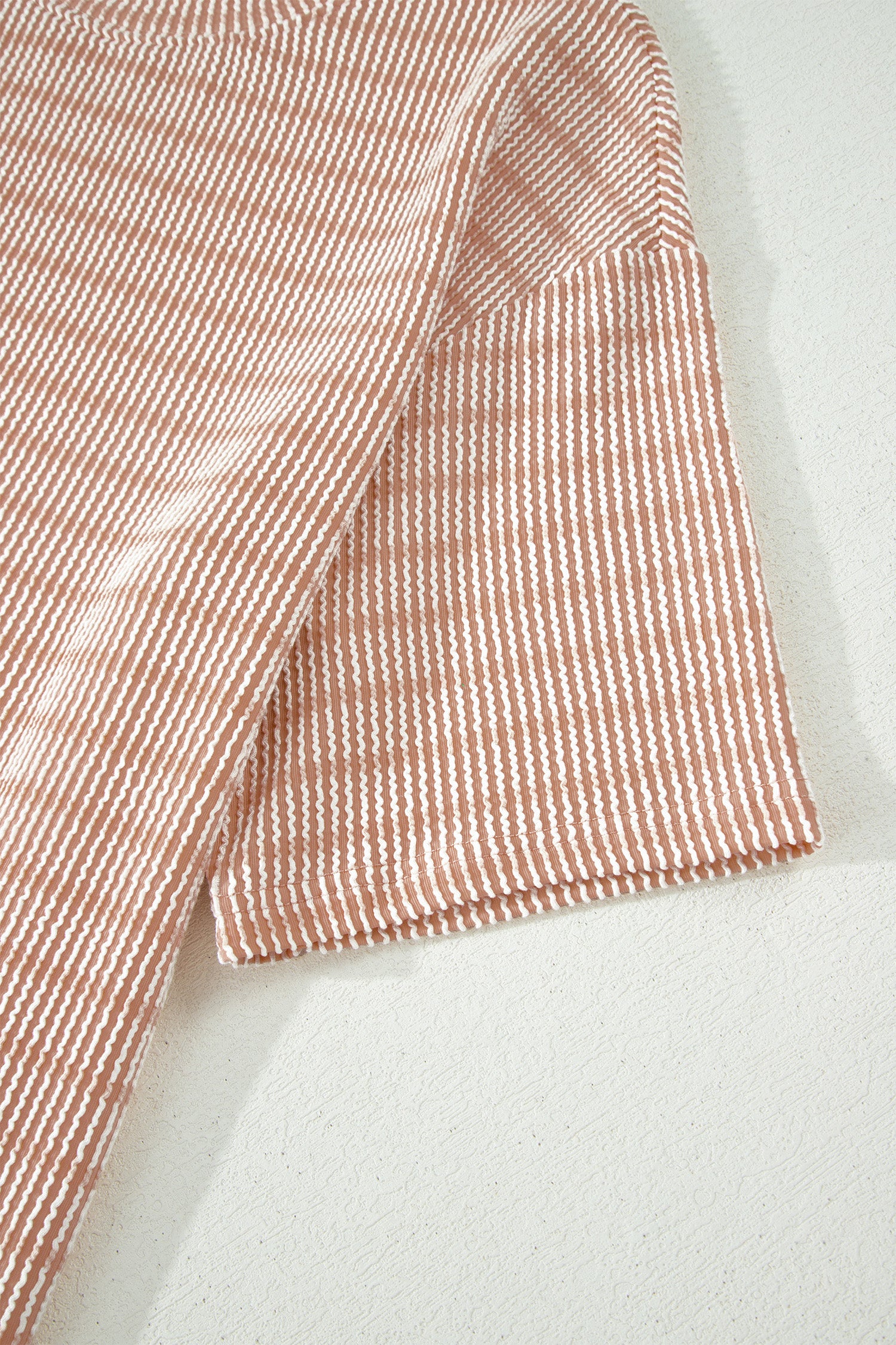 Striped Raised Rib Loose Tee Drawstring Elastic Waist 2pcs Short Set
