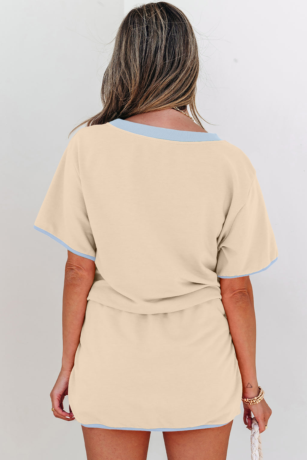 Color Block Edge Drop Shoulder T Shirt and Skort 2Pcs Set