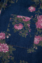 Floral Print Pleated High Waist Wide Leg Denim Jumpsuit