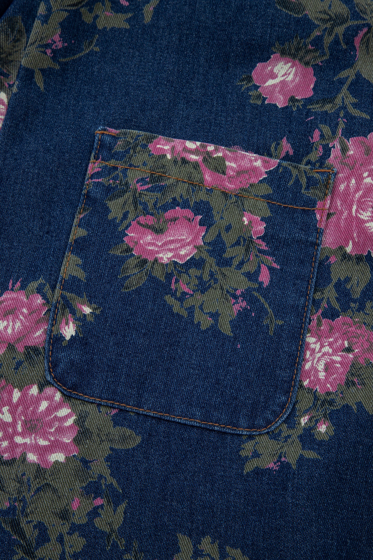 Floral Print Pleated High Waist Wide Leg Denim Jumpsuit
