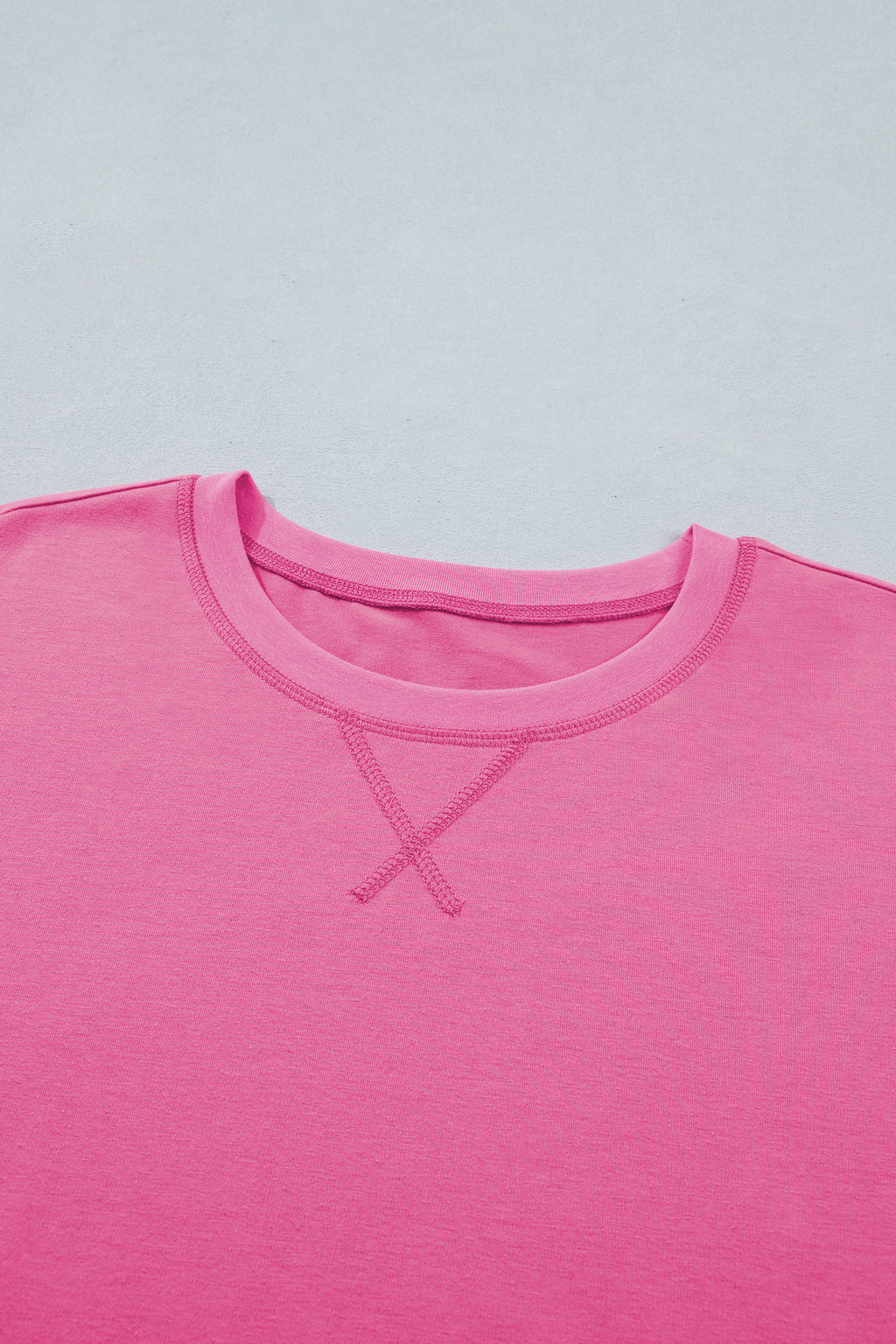 Bright Pink Seam Detail Raw Edge Tee Rainbow Waistband Casual Short Set