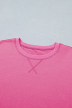 Bright Pink Seam Detail Raw Edge Tee Rainbow Waistband Casual Short Set