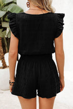 Textured Square Neck Top and Shirred High Waist Shorts Set