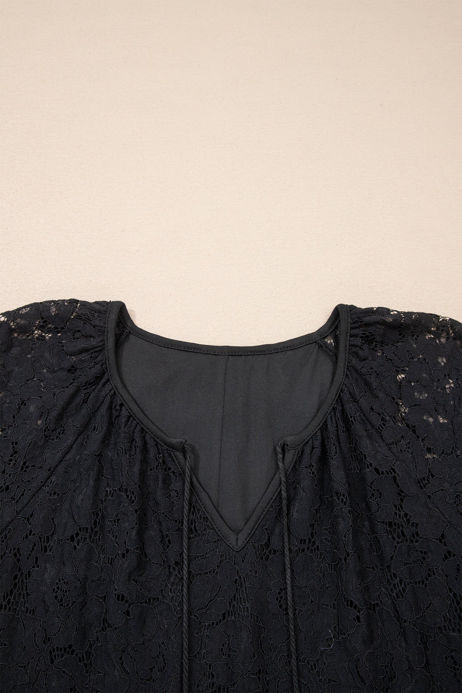 Black Floral Lace Overlay Tassel Tie Short Sleeve Beach Vacation Loose Maxi Dress