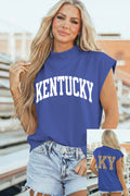 Sky Blue KENTUCKY Leopard KY Double Side Printed Mock Neck Tee