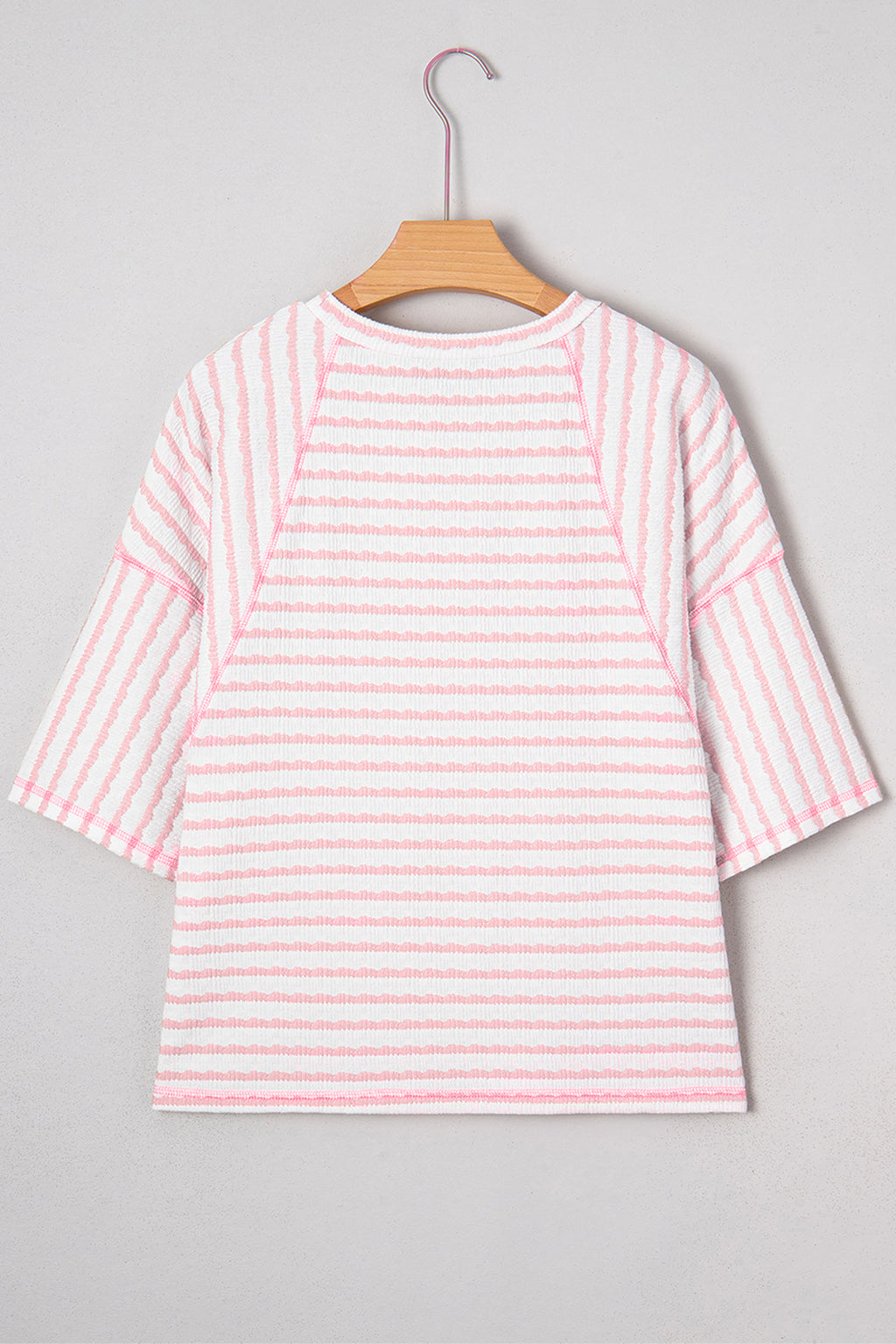 Striped Plus Size Textured Patchwork Detail Half Sleeve Top