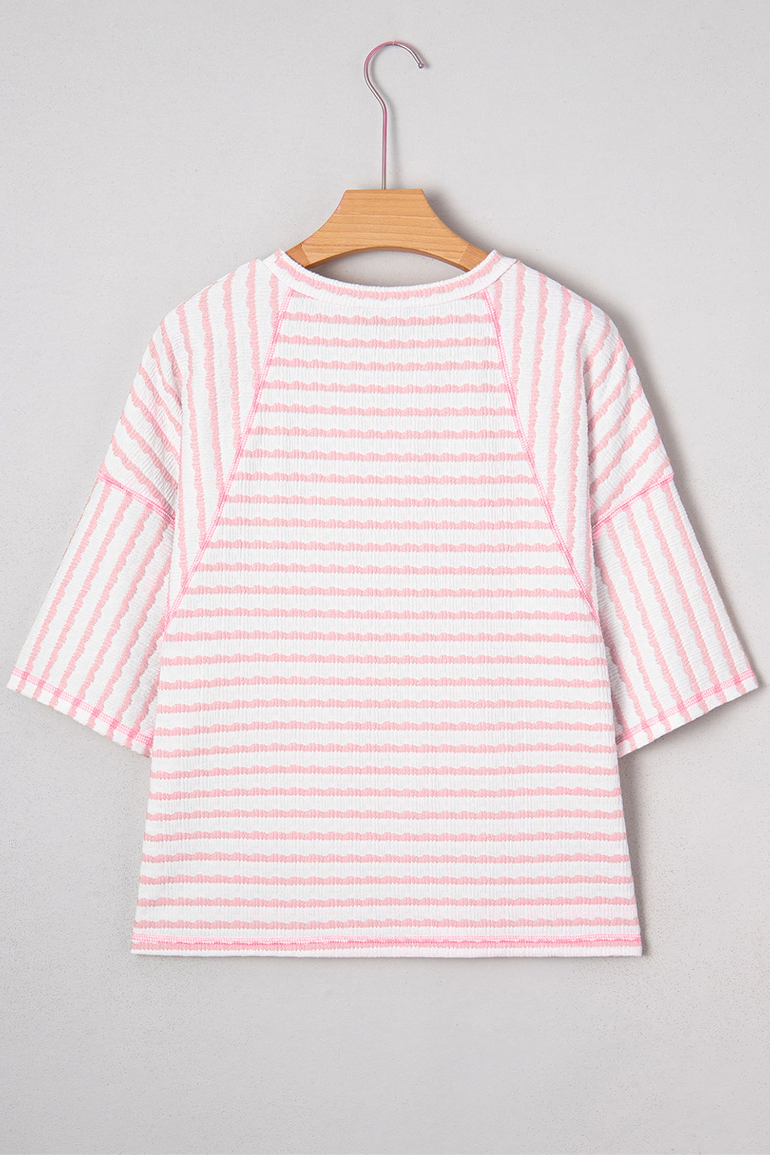 Striped Plus Size Textured Patchwork Detail Half Sleeve Top