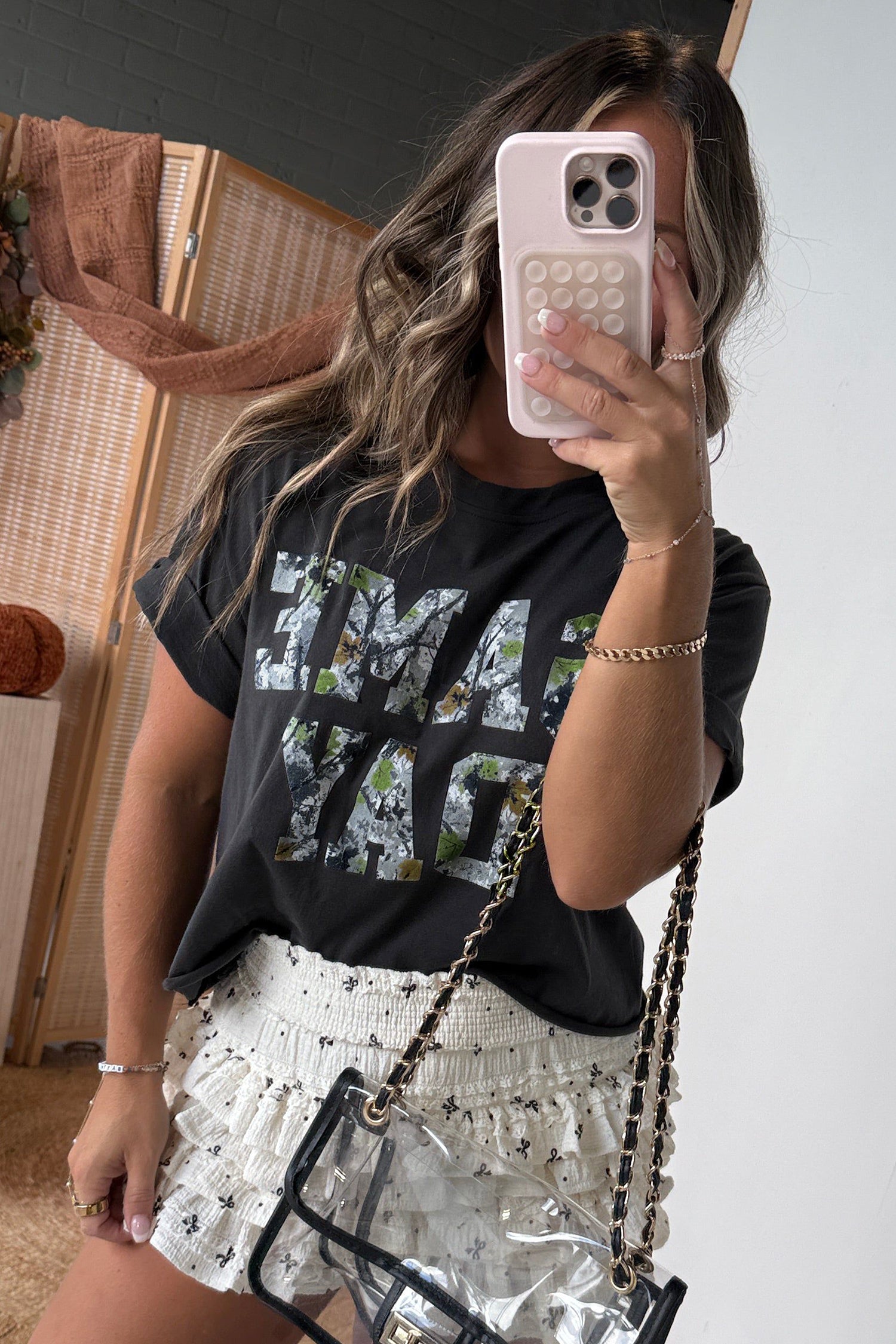 Black Game Day Camo Print Tee Short Sleeve Casual T-Shirt