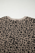 Khaki Leopard Print Textured Plus Size T Shirt