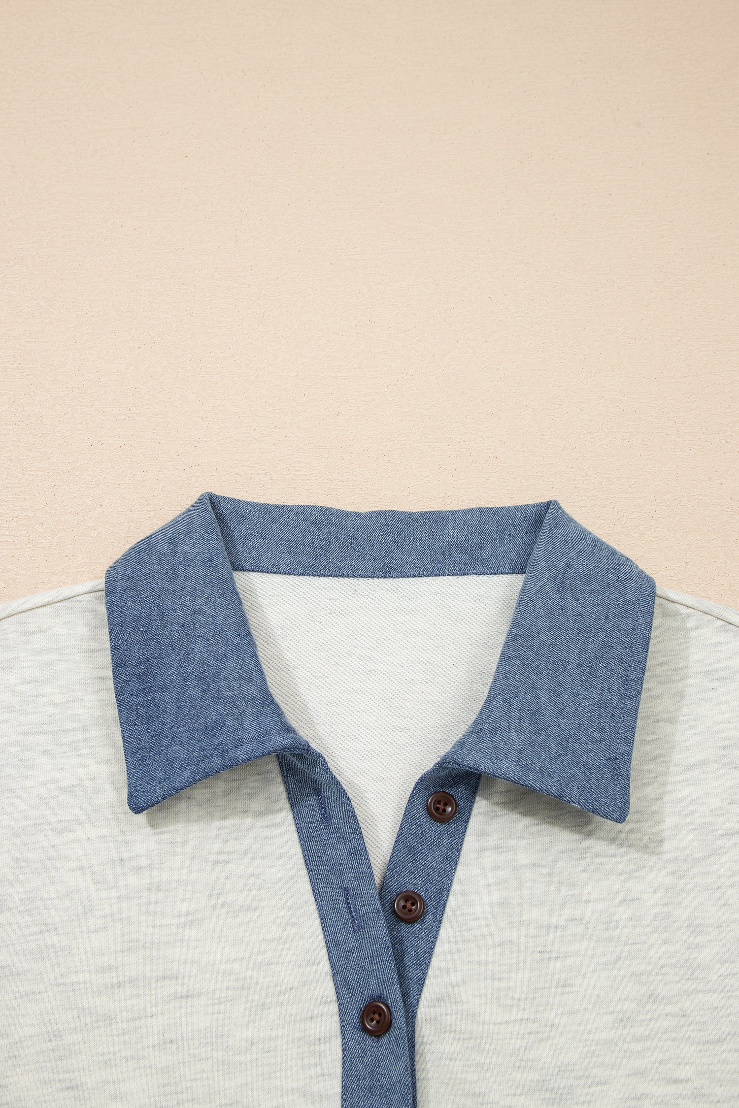Light Grey Denim Color Block Patchwork Button Polo Collar T Shirt Tunic Dress