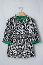 Damask Print Ruffled Colour Block Detail Half Sleeve Blouse