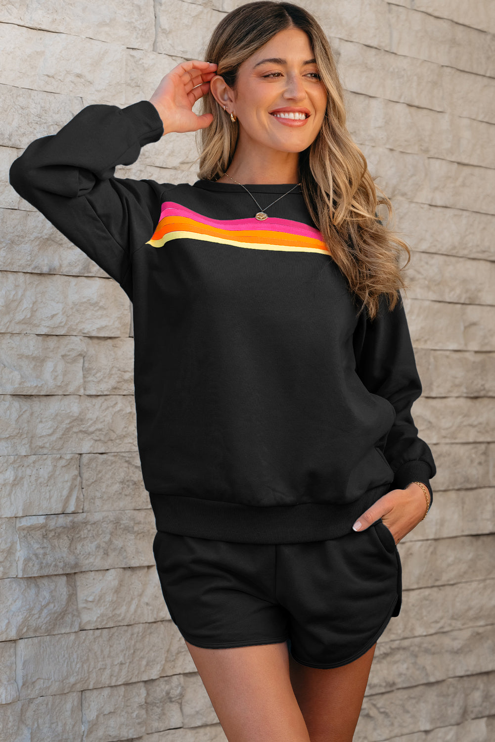 Accent Pullover and Shorts Two Piece Casual Set