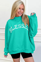 Oversize Blessed Embroidered Mock Neck Sweatshirt