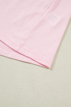Light Pink Three Sweet Hearts Printed Sequin Trim Contrast Sleeve Patchwork Tee