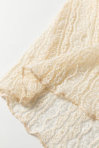 Apricot Flounced Long Sleeve Mock Neck Sheer Lace Top