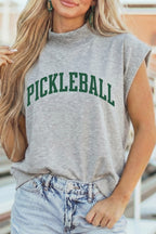 Light Grey PICKLEBALL Lettering Mock Neck Short Sleeve Top