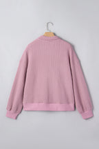 Light Pink Solid Color Textured Snap Button Collared Baggy Top