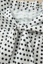 White Polka Dot Off Shoulder Bow Knot Short Sleeve Blouse