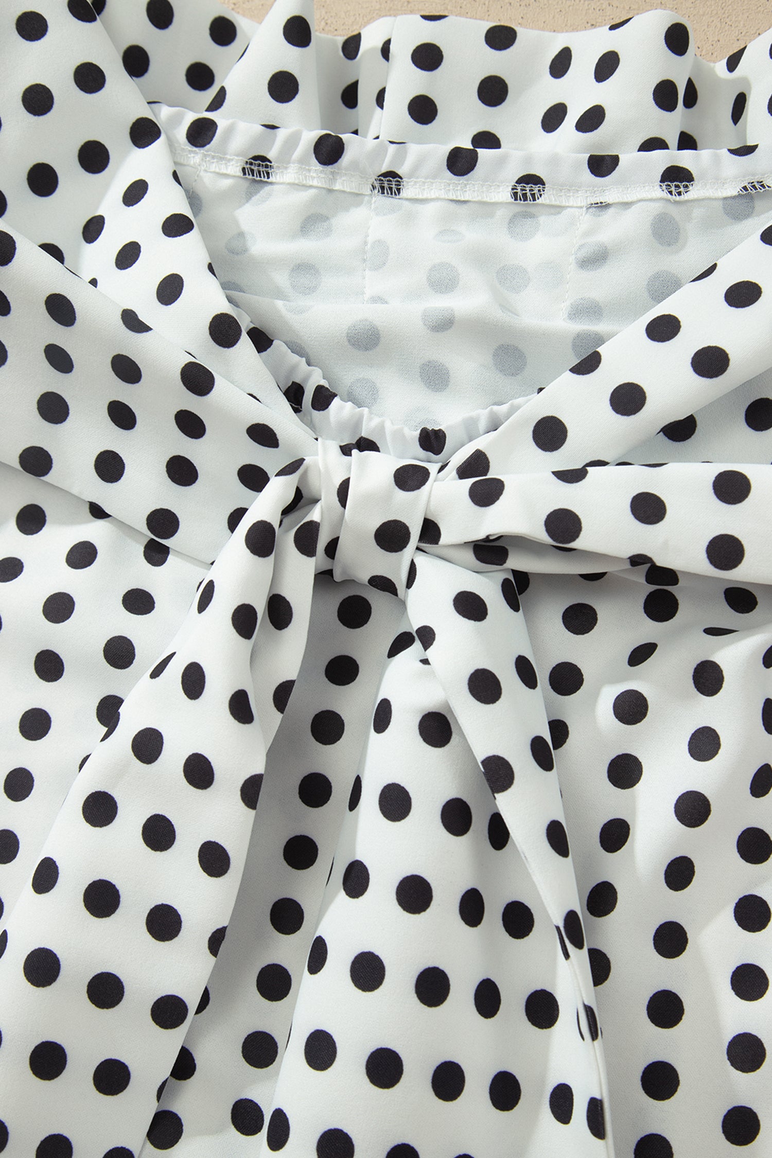 White Polka Dot Off Shoulder Bow Knot Short Sleeve Blouse