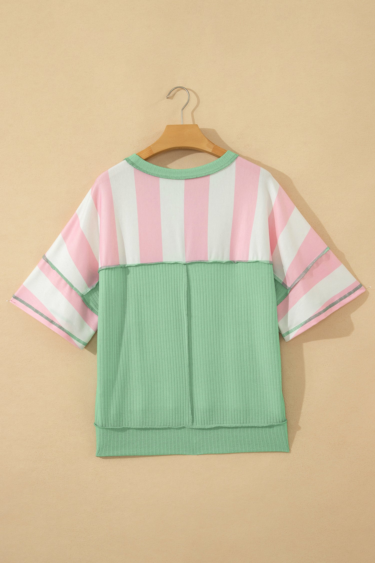 Striped Exposed Seam Ribbed Patchwork Oversized Tee