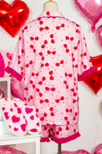 Rose Cherry Bow Mixed Print Scalloped Edge Short Pyjama Set
