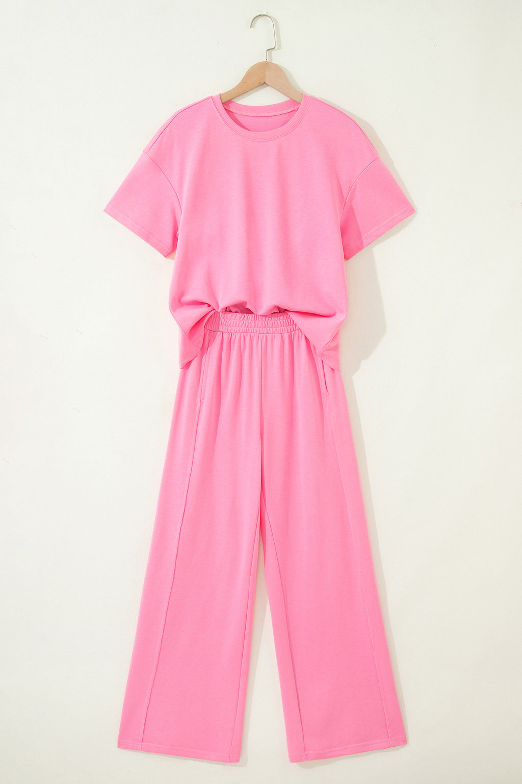 Solid Cover Oversize Tee Pocketed Casual Pants 2pcs Outfit