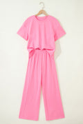 Solid Cover Oversize Tee Pocketed Casual Pants 2pcs Outfit