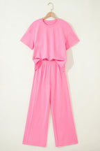 Solid Cover Oversize Tee Pocketed Casual Pants 2pcs Outfit