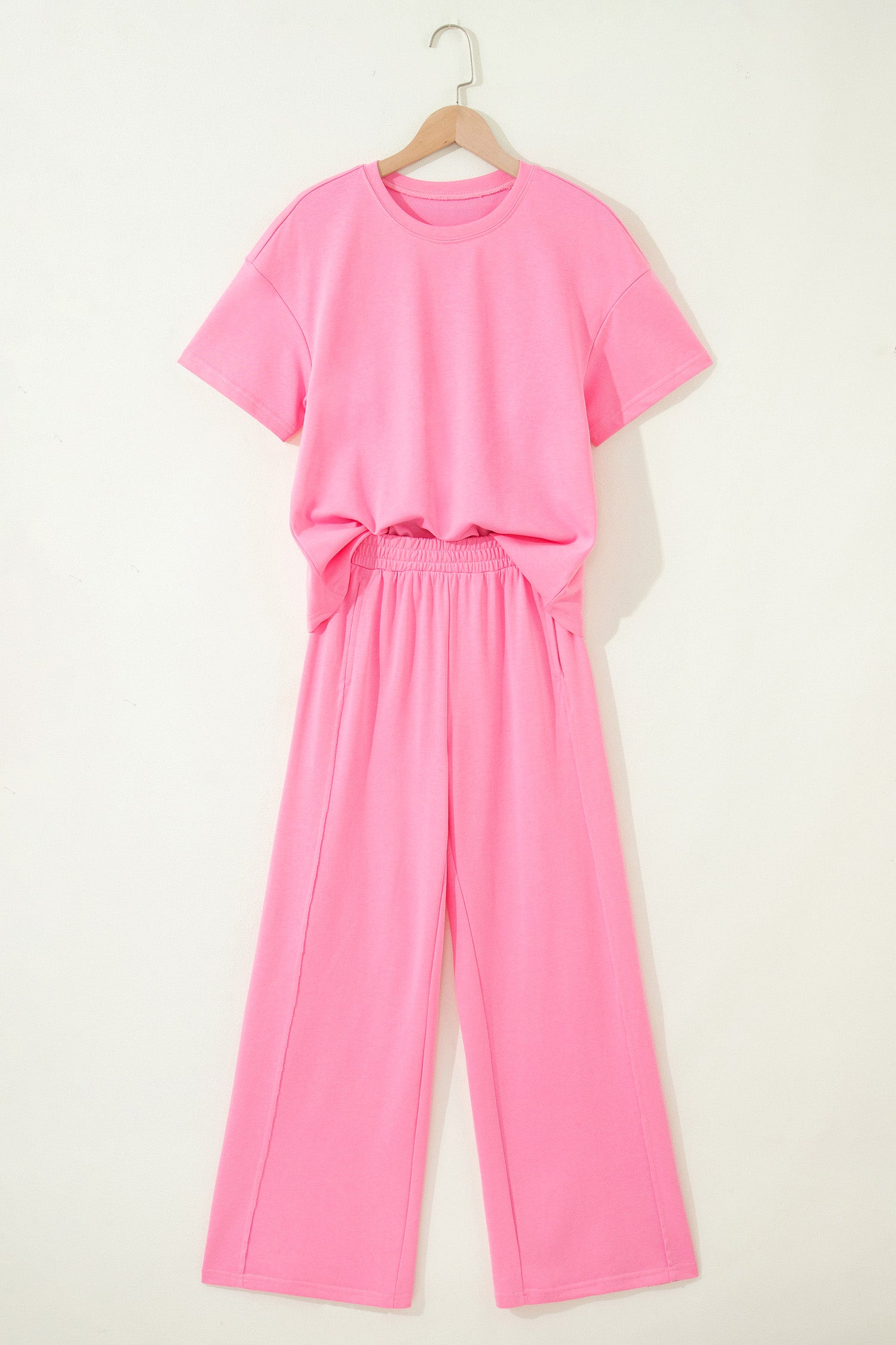 Solid Cover Oversize Tee Pocketed Casual Pants 2pcs Outfit