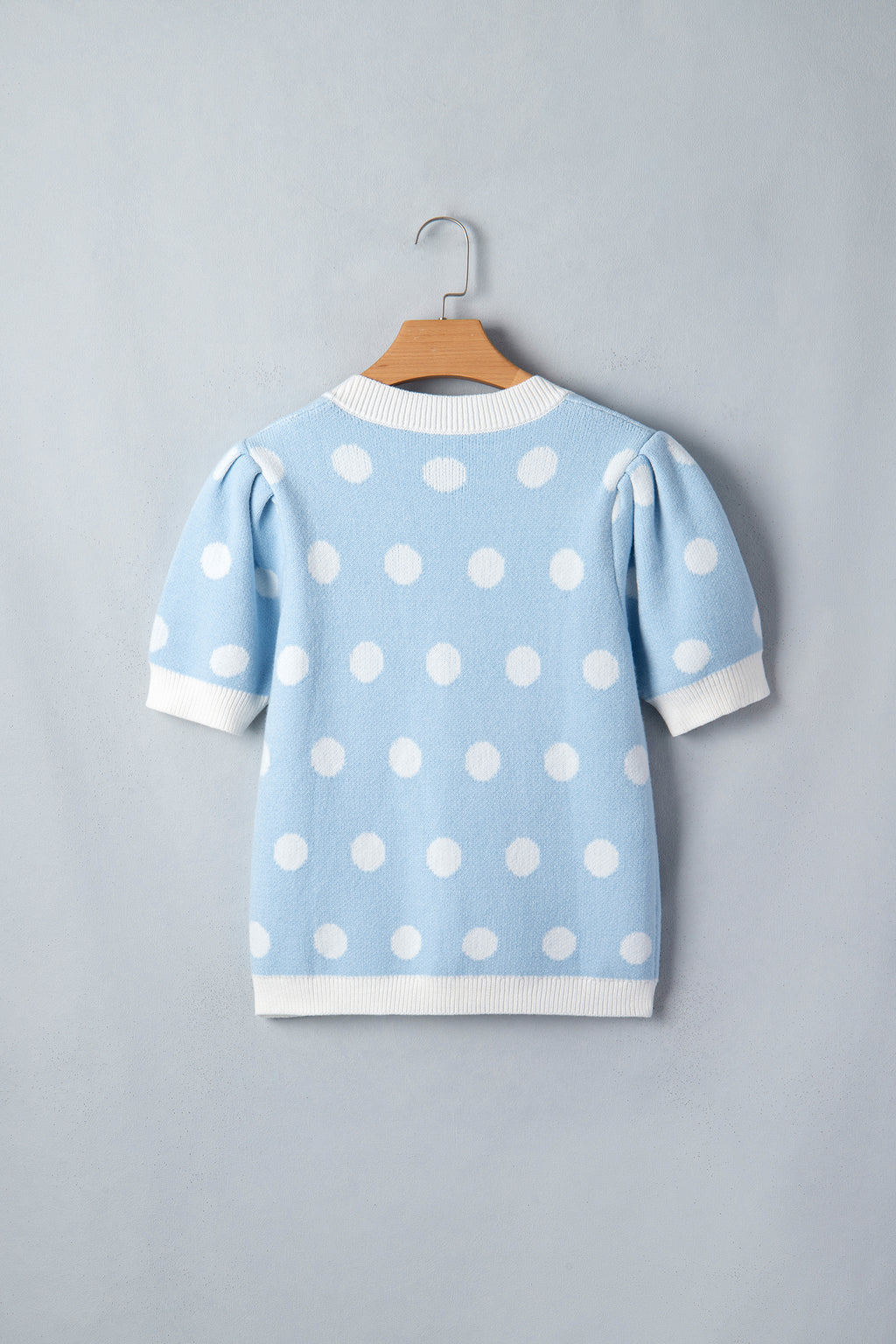Polka Dot Puff Short Sleeve Sweater Top
