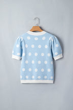 Polka Dot Puff Short Sleeve Sweater Top