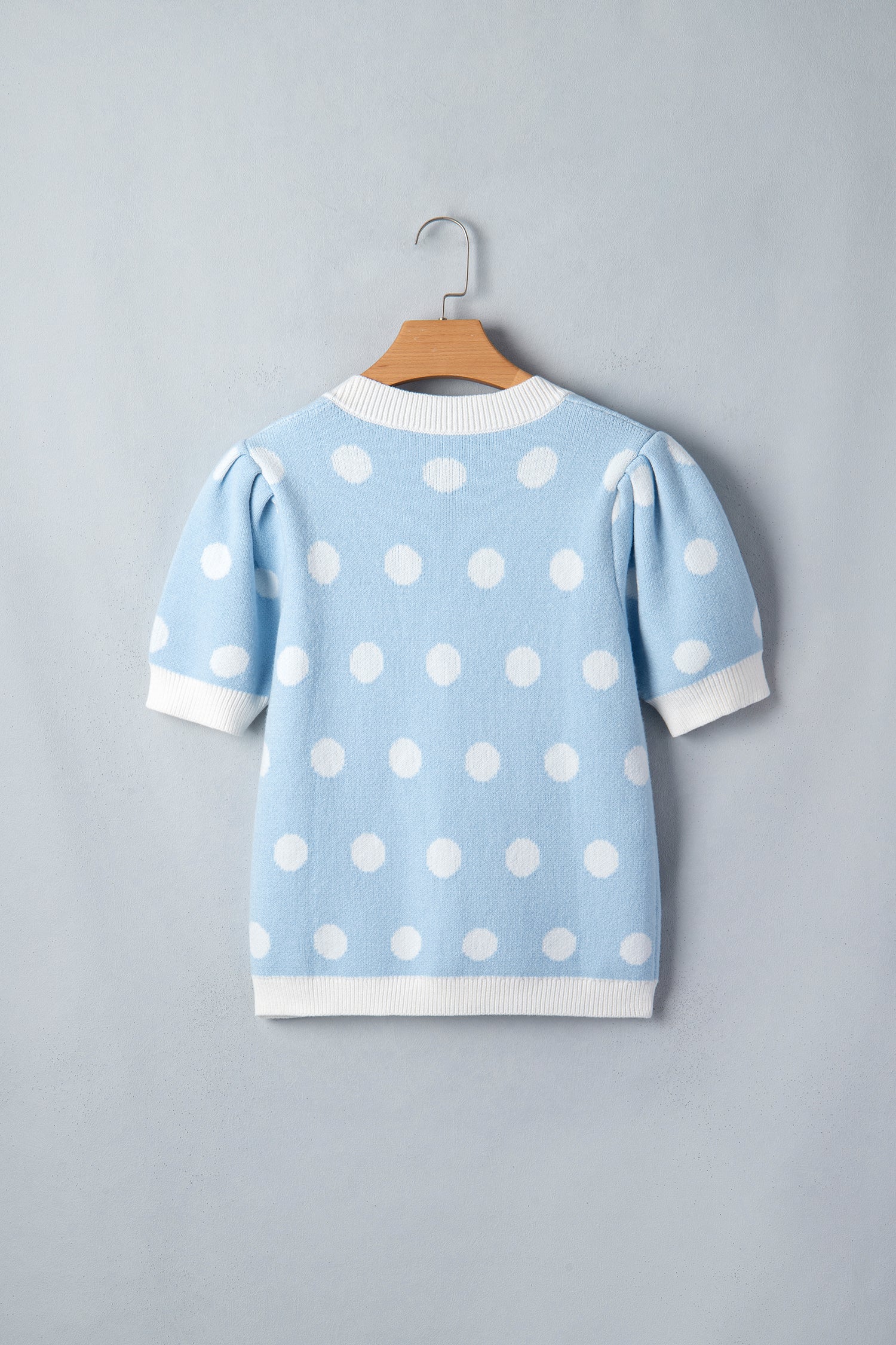 Polka Dot Puff Short Sleeve Sweater Top