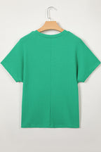 Waffle Textured Knit Dolman Short Sleeve Loose Top