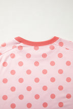 Color Block Trim Polka Dot Casual Tee