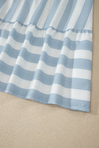 Sky Blue Stripe Subtle Lace Detail V Neck Ruffle Trim Casual Dress