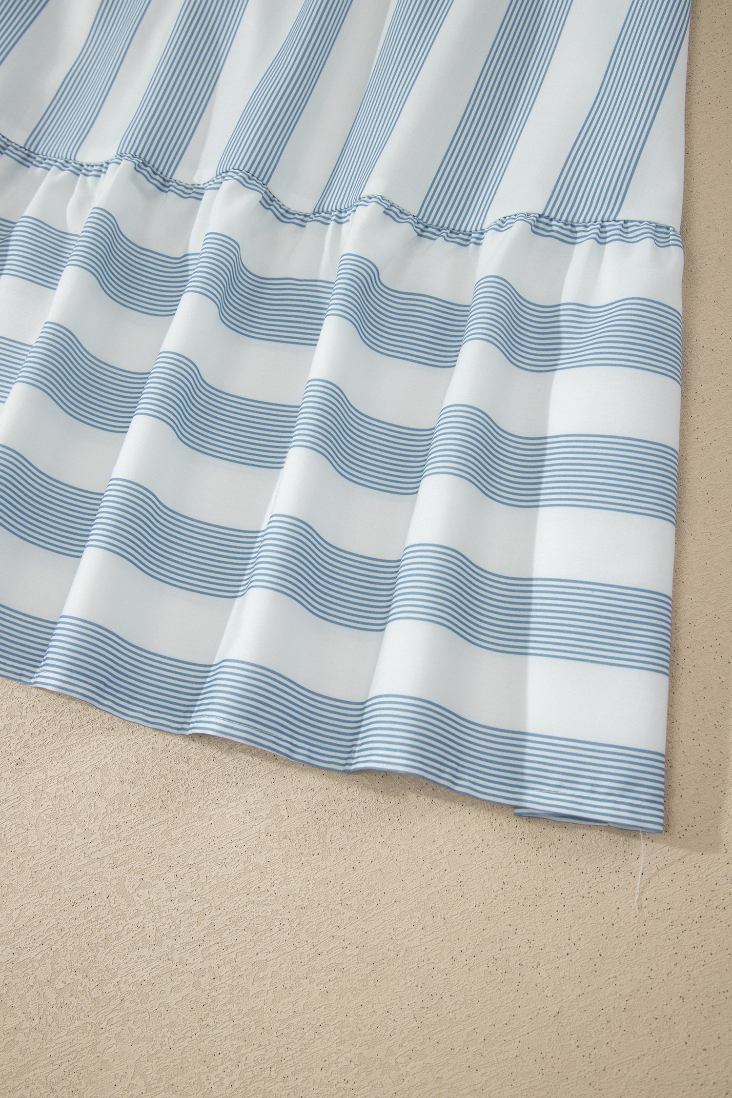 Sky Blue Stripe Subtle Lace Detail V Neck Ruffle Trim Casual Dress