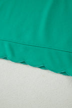 Solid Color Snap Button Polo Collar Short Sleeve Scallop Hem Mini Dress