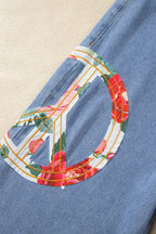 Myosotis Floral Peace Sign Embroidered Patch Wide Leg Jeans