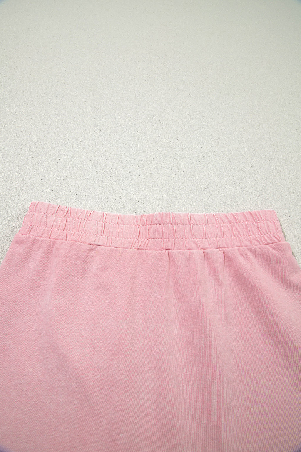 Mineral Wash V Neck Tee Matching Skort Set