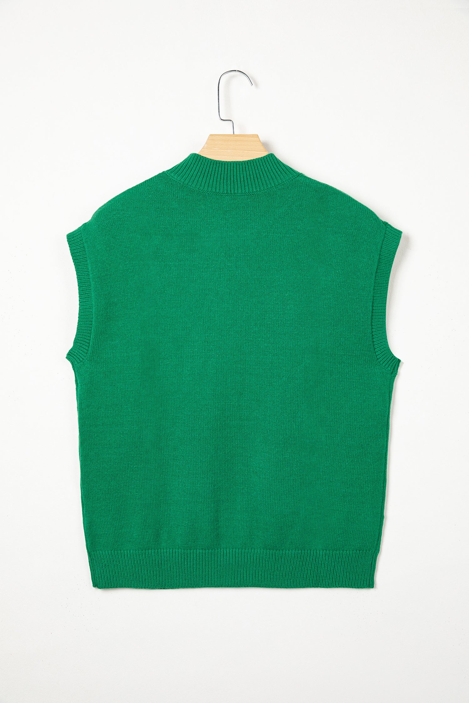 Corded Horseshoes Ribbed Trim Mock Neck Short Sleeve Sweater
