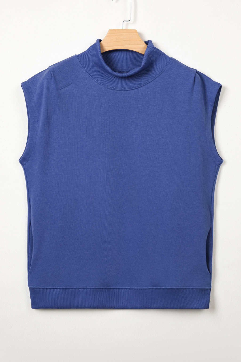 Solid Color High Neck Cap Sleeve Loose Top