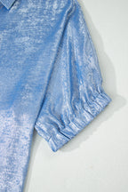 Myosotis Collared V Neck Half Sleeve Metallic Top