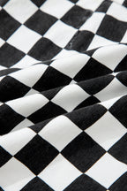 Black Checkered Print Overlap Denim Shorts