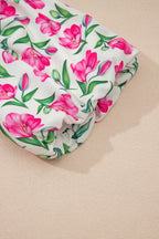 Multicolour Sweet Floral Print Striped Color Block Trim Short Dress