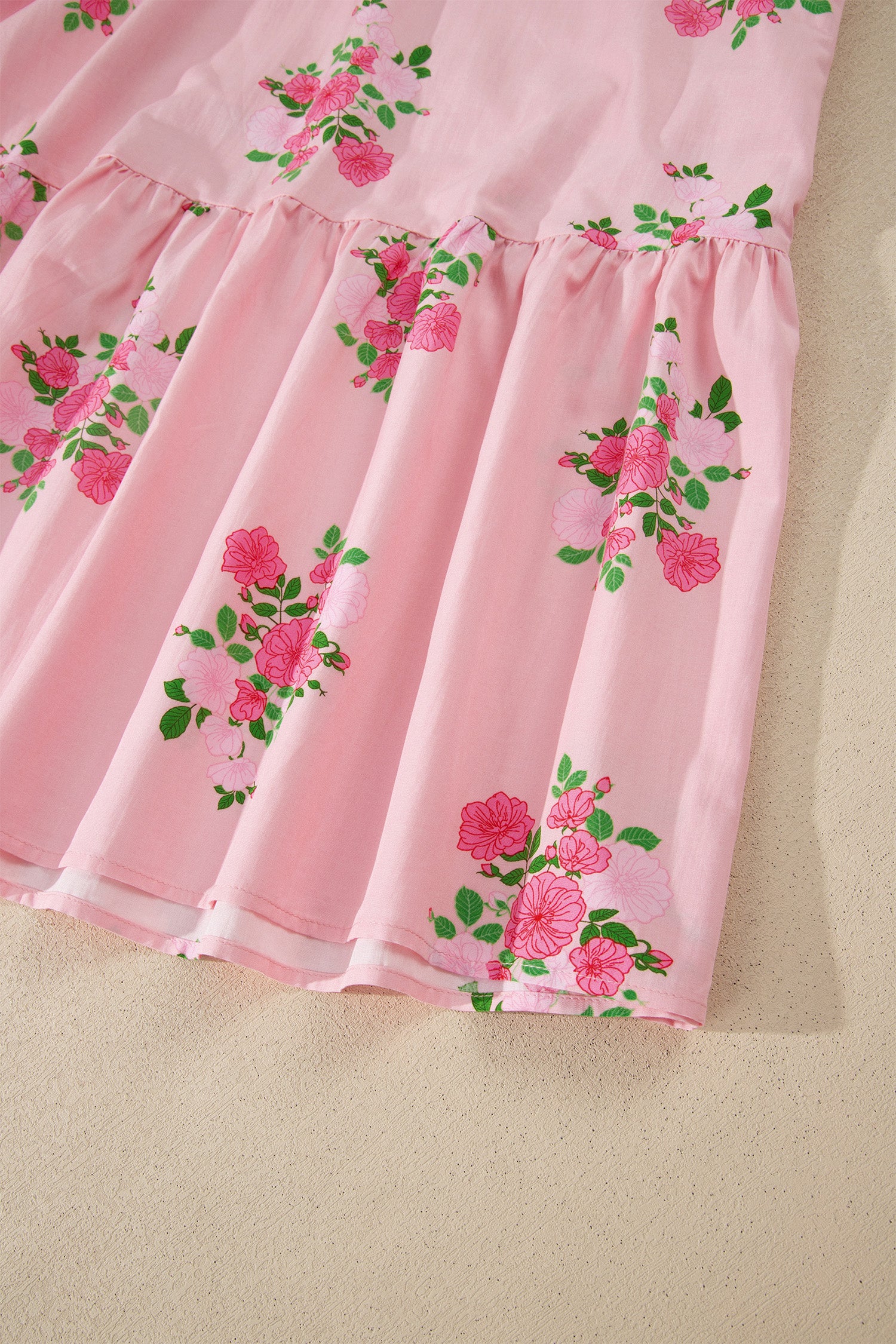 Notched Neck Flutter Short Sleeve Floral Print Maxi Dress