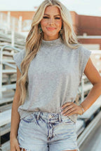 Solid Color High Neck Cap Sleeve Loose Top