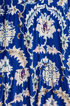 Blue Wild Floral Print Frilled Collar Half Sleeve Long Dress