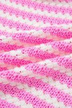 Pink Stripe Short Sleeve Knit V Neck Bow Knot Sweater