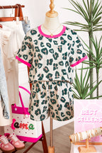 Brown Unique Leopard Print Contrast Trim Top Loose 2pcs Short Set
