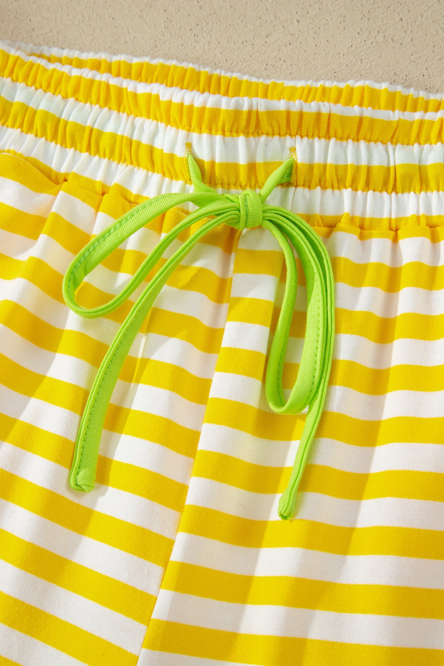 Striped Contrast Neck Loose Tee and Drawstring Shorts Set